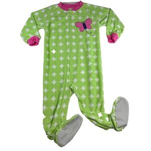 Child of Mine Carter's 24M Green Pink Butterfly Fleece Footed Sleeper Pajamas
